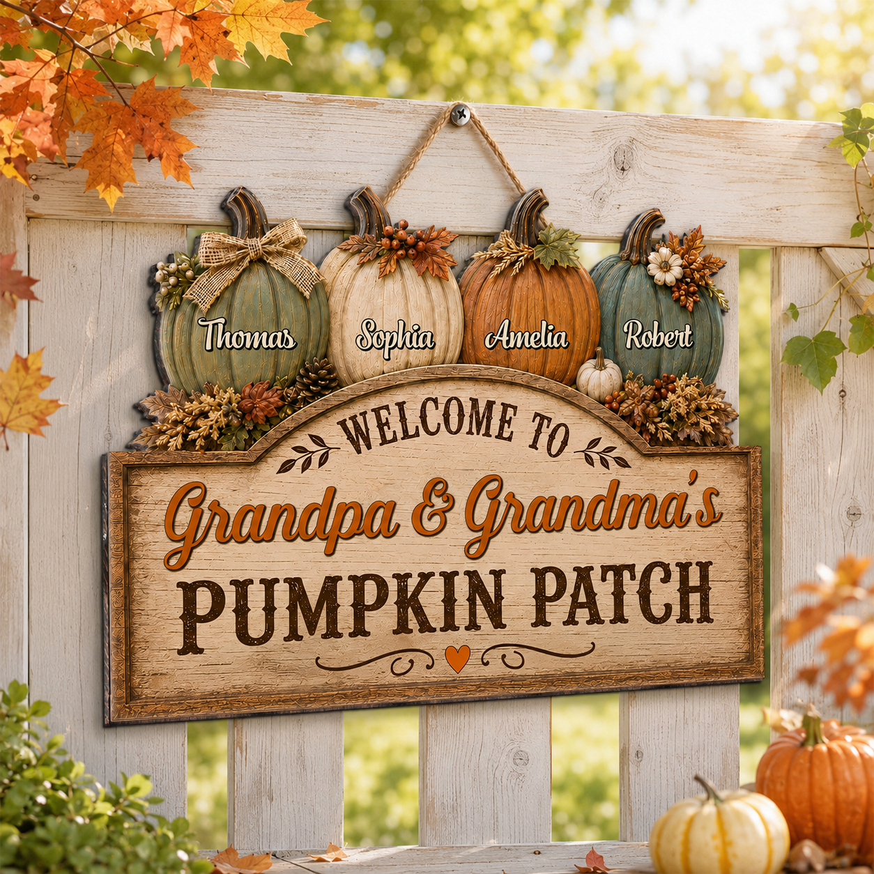 Welcome To Grandma Grandpa Pumpkin Patch 2D Flat - Personalized Door Hanger