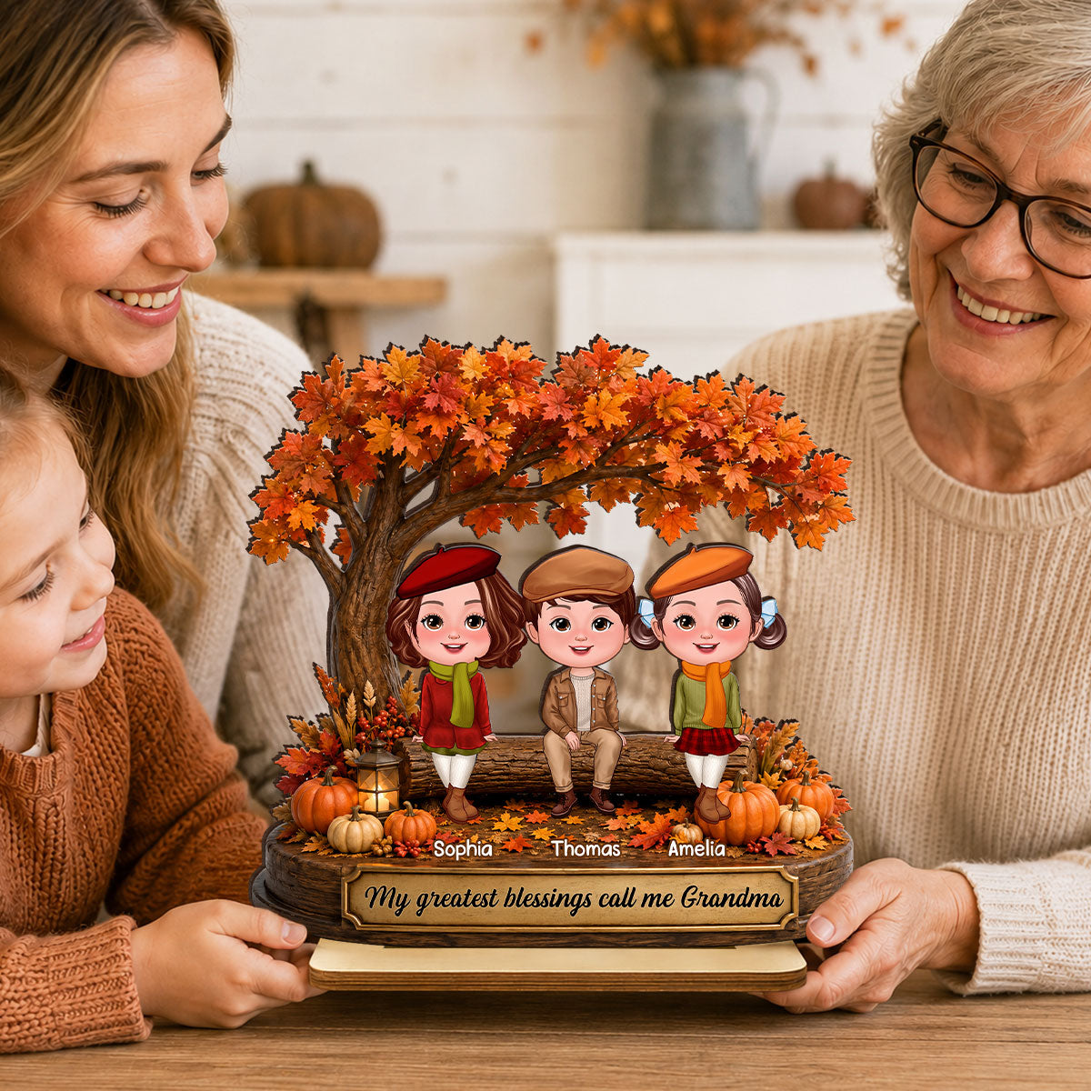 My Greatest Blessings Call Me Grandma - Personalized 2-Layered Wooden Plaque - Fall Season Gift, Gift For Grandma