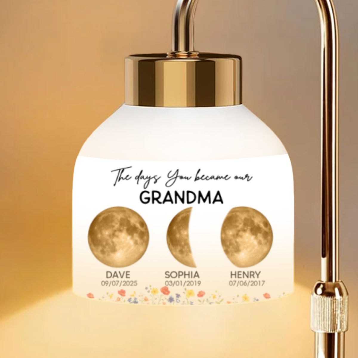 The Days You Became Our Mom Grandma Custom Golden Moon Phase By Date - Personalized Candle Warmer Lamp