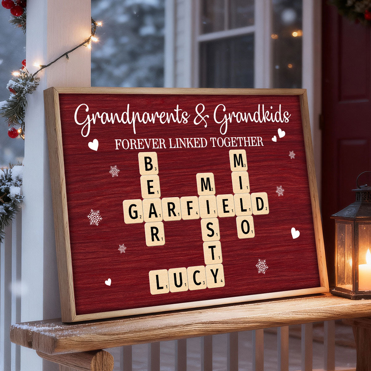 Christmas Grandparents Grandkids Forever Linked Together Crossword Puzzle Art - Personalized Poster - Gift For Grandparents