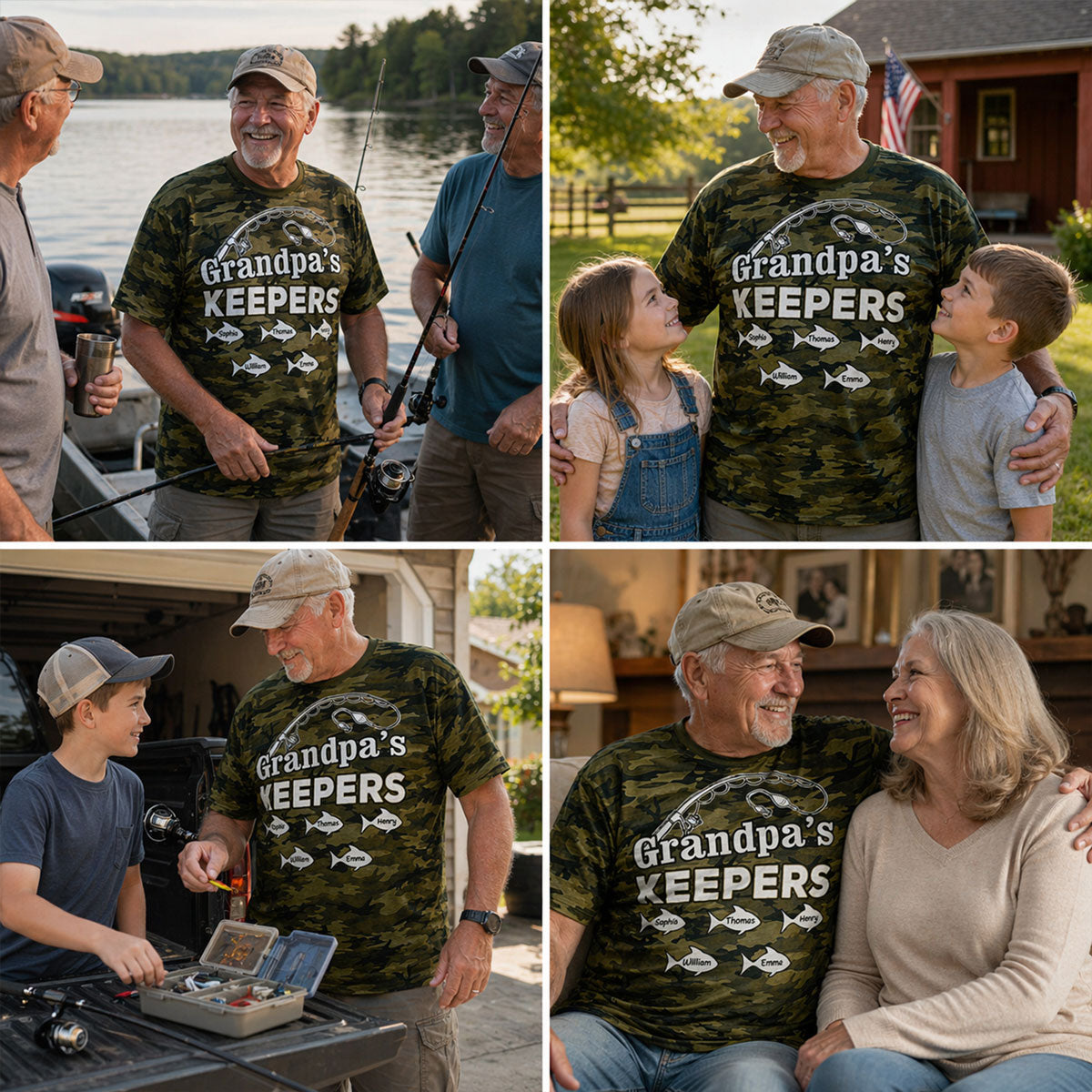 Grandpa's Keepers Kid Custom Name Camo Pattern - Personalized Shirt - Father's Day Gift For Fishing Grandpa, Dad, Husband