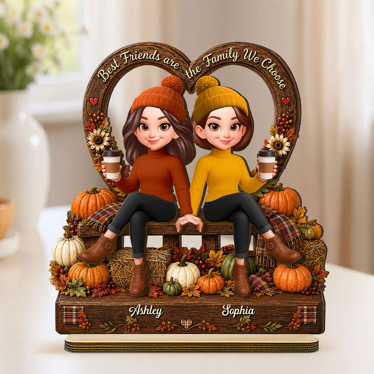 Fall Season Vibe Best Friends Are Family - Personalized 2-Layered Wooden Plaque - Fall Gift For Besties