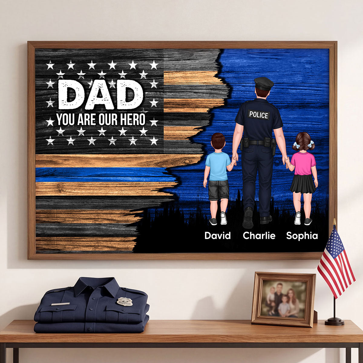 Police Sheriff Deputy Half Thin Blue Line Flag Dad Grandpa - Personalized Poster - Father's Day Gift For Dad, Grandpa