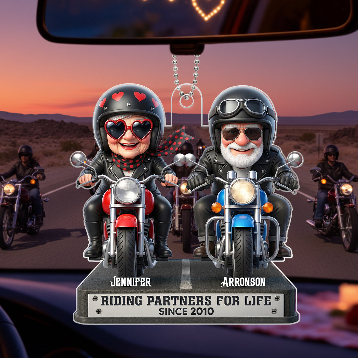 Old Biker Couple Riding Partners for Life - Personalized Acrylic Car Hanger - Sentimental Gift for her, for him