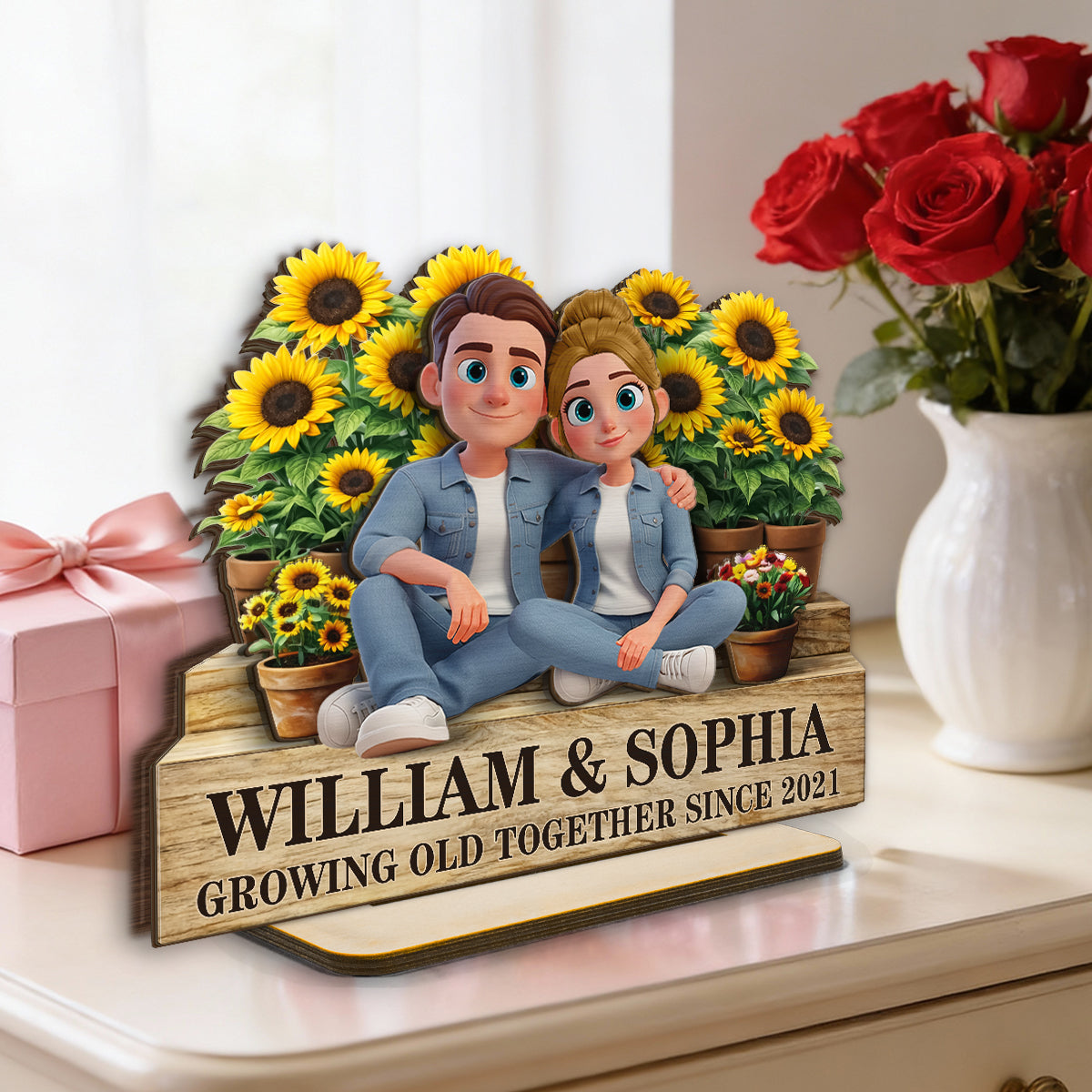 Growing Old Together Since - Personalized 2-Layered Wooden Plaque - Anniversary, Valentine's Day Gift, Gift For Him, Gift For Her