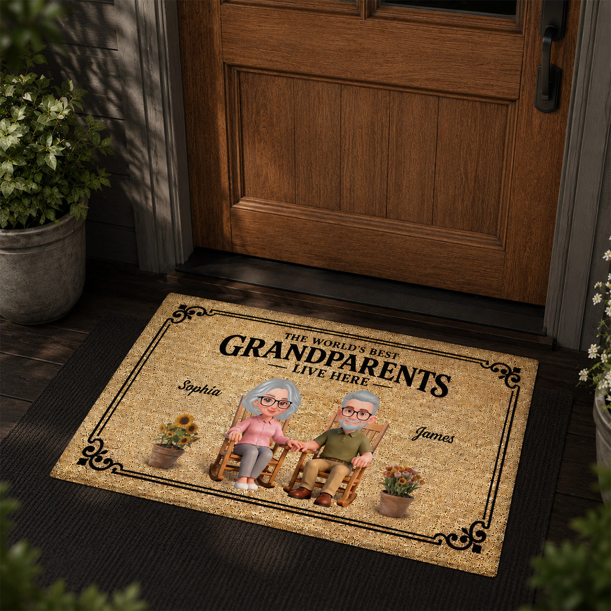 World's Best Grandparents Live Here - Personalized Doormat - Home Decor Gift, Grandkids Welcome Decorations