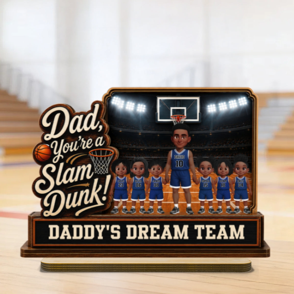 Dad You Are A Slam Dunk Basketball Man & Kids 2D Flat - Personalized 2-Layered Wooden Plaque -  Gift For Basketball Dad