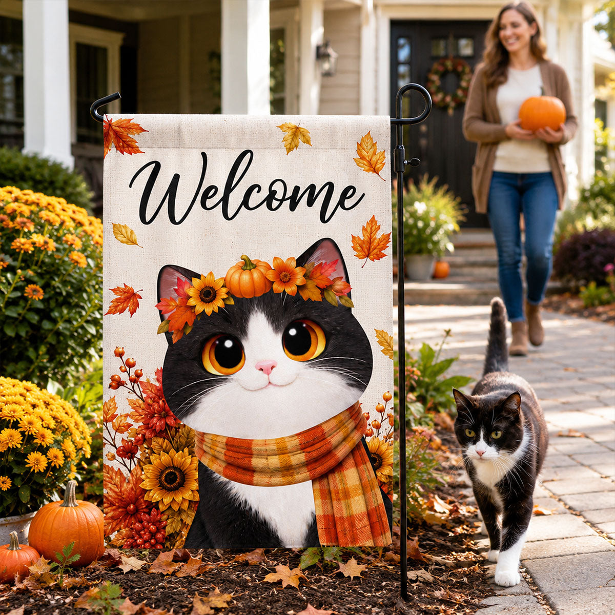 Cute Cats Welcome - Personalized Garden Flag - Cozy Fall Decor for Cat Lovers