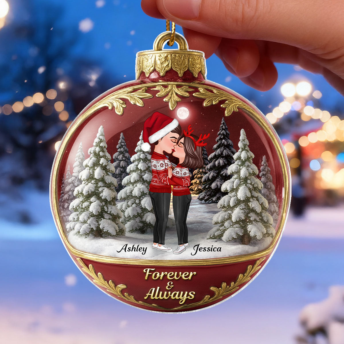 3D Effect Snow Globe Kissing Couple - Personalized Acrylic Ornament - Christmas Gift for him, Gift for her