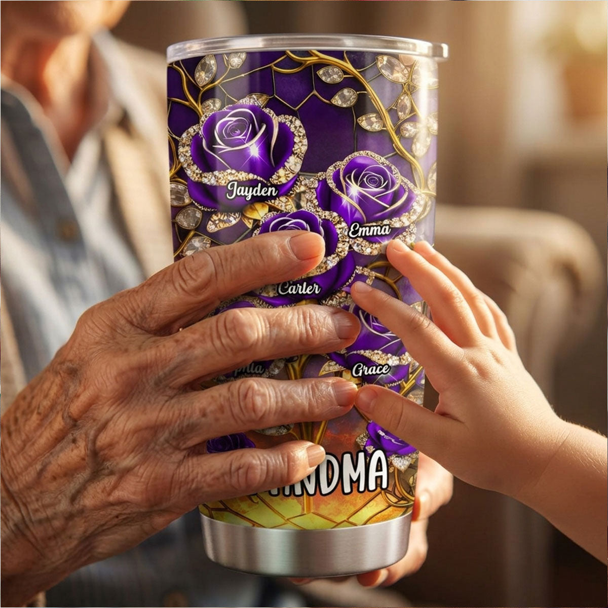 Grandma Roses - Personalized Tumbler - Mother's Day Gift For Grandma