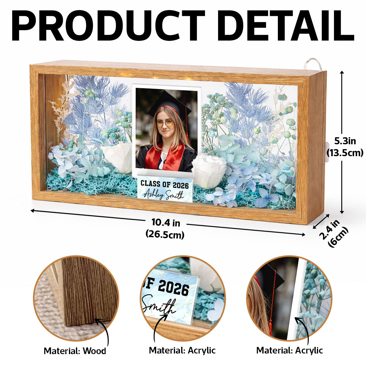 Class Of Year Senior Custom Photo - Personalized DIY Flower Shadow Box LED Night Light - Graduation Gift For Graduates, Daughter
