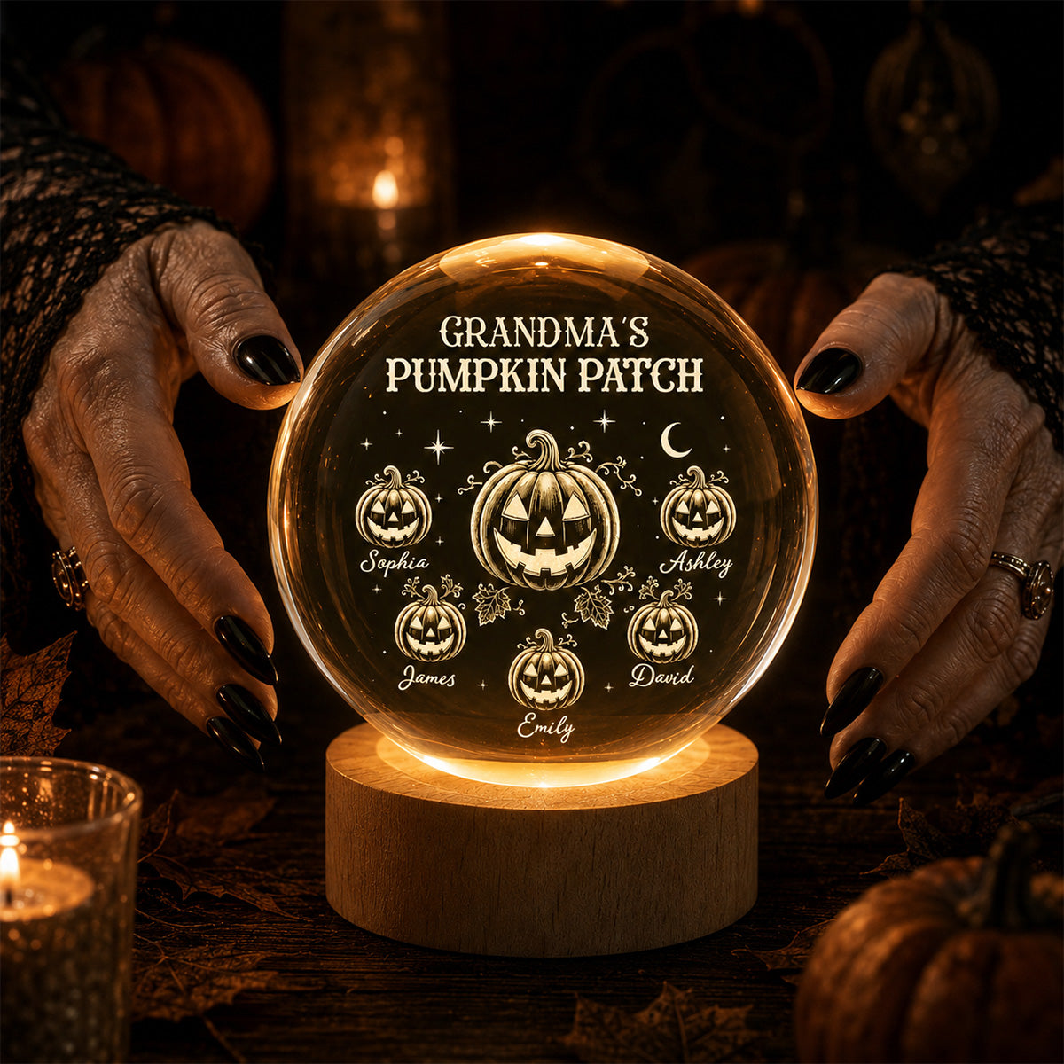 Halloween Grandma Pumpkins - Personalized Crystal Ball Night Light