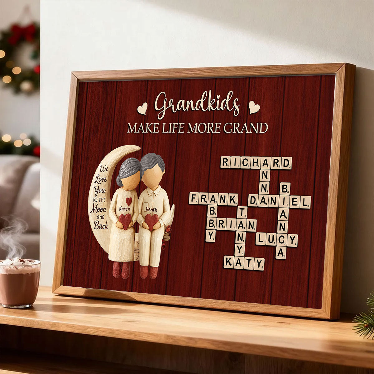 Grandkids Make Life More Grand Love to the Moon - Personalized Poster - Sentimental Gift for Grandma