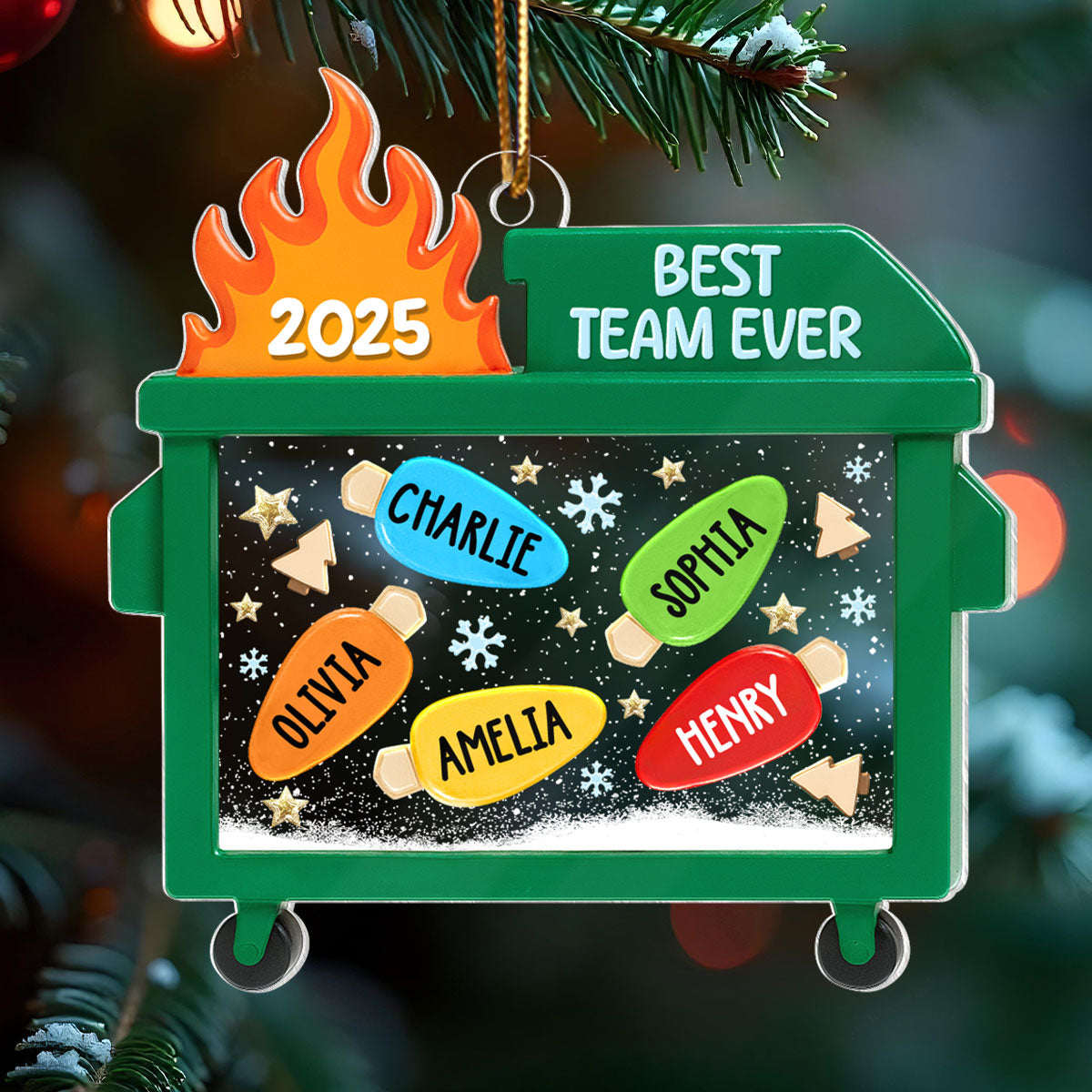 Dumpster Fire Best Team Ever - Personalized Acrylic Ornament - Funny Christmas Gift, White Elephant Gift for Coworkers