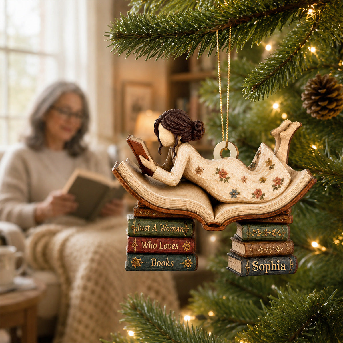 Woman Reading Book 2D Flat - Personalized Wooden Ornament - Decor Gift For Book Lover, Bookworm