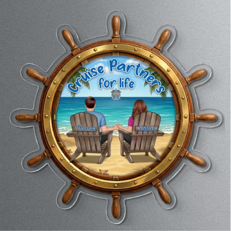 Cruise Partners For Life Back View Couple On Deck - Personalized Cruise Ship Door Magnet - Cruise Trip Keepsake