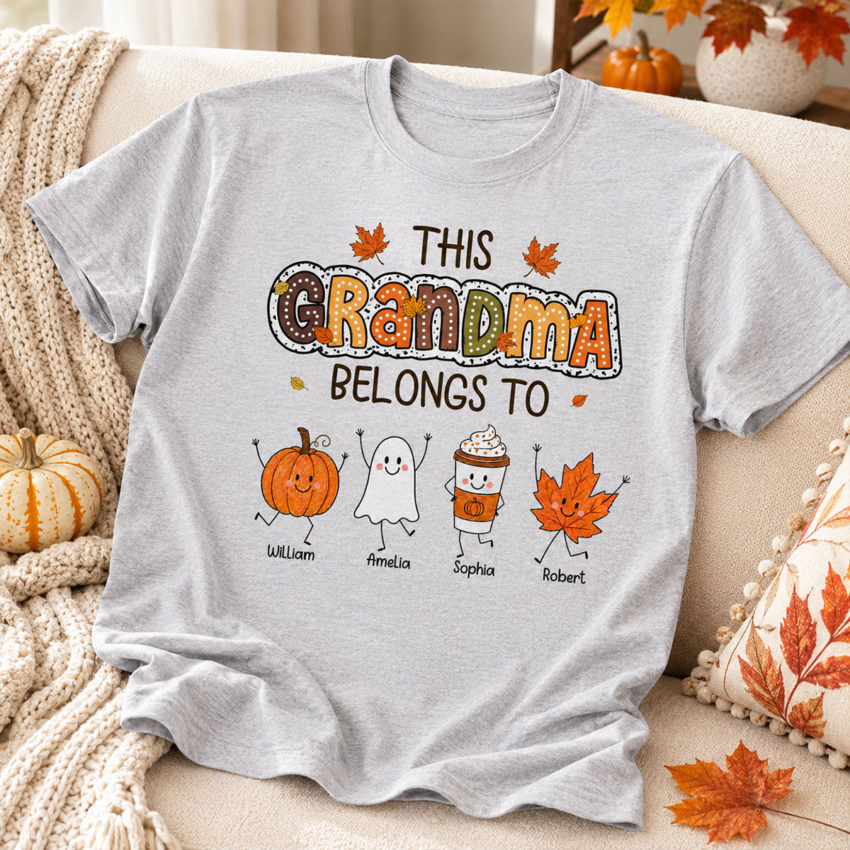 Fall Season Funny Kids This Grandma Belongs To - Personalized Shirt - Gift For Grandmas, Moms