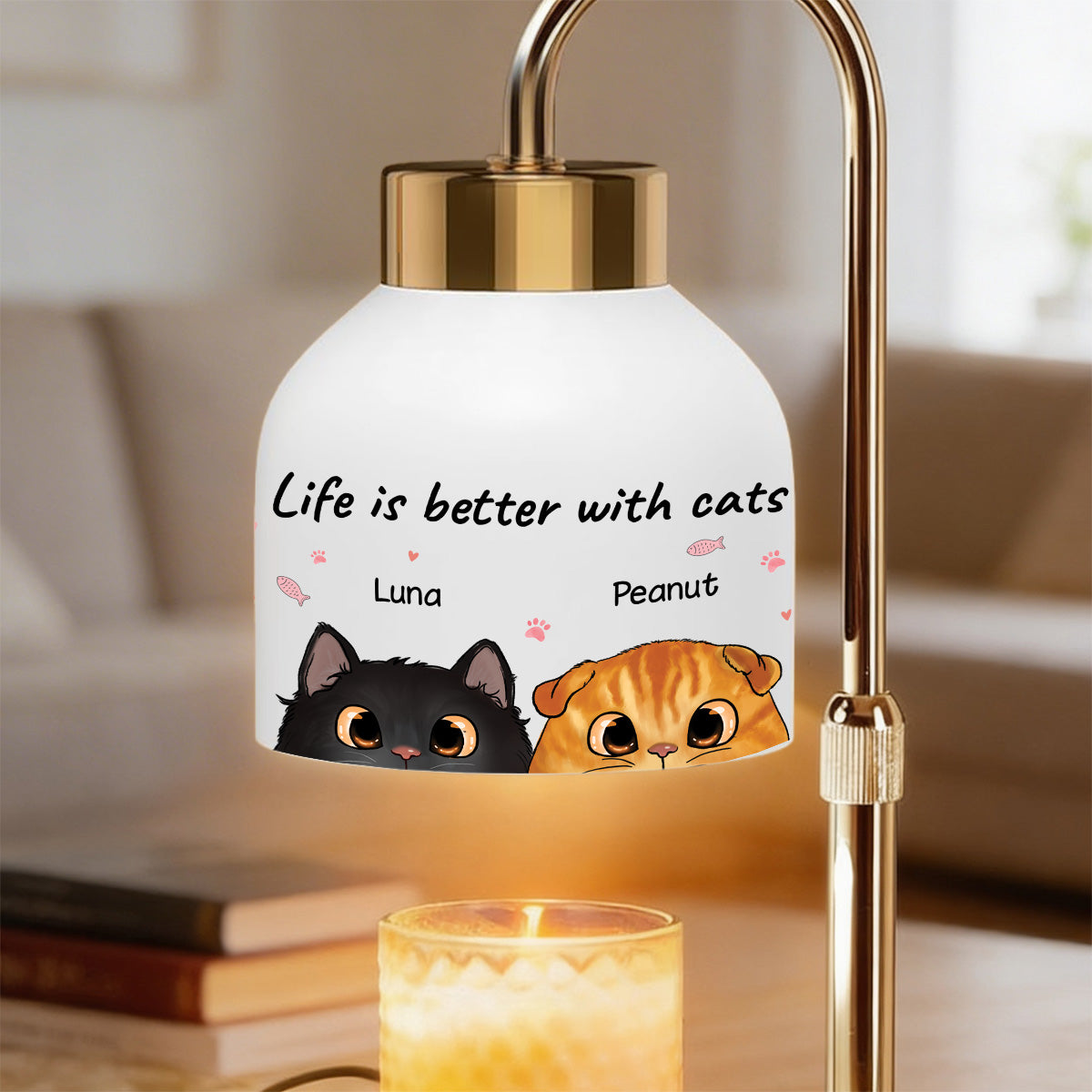 Life Is Better With Cats Peeking Cat Half Face - Personalized Candle Warmer Lamp - Home Decor Gift For Cat Lover