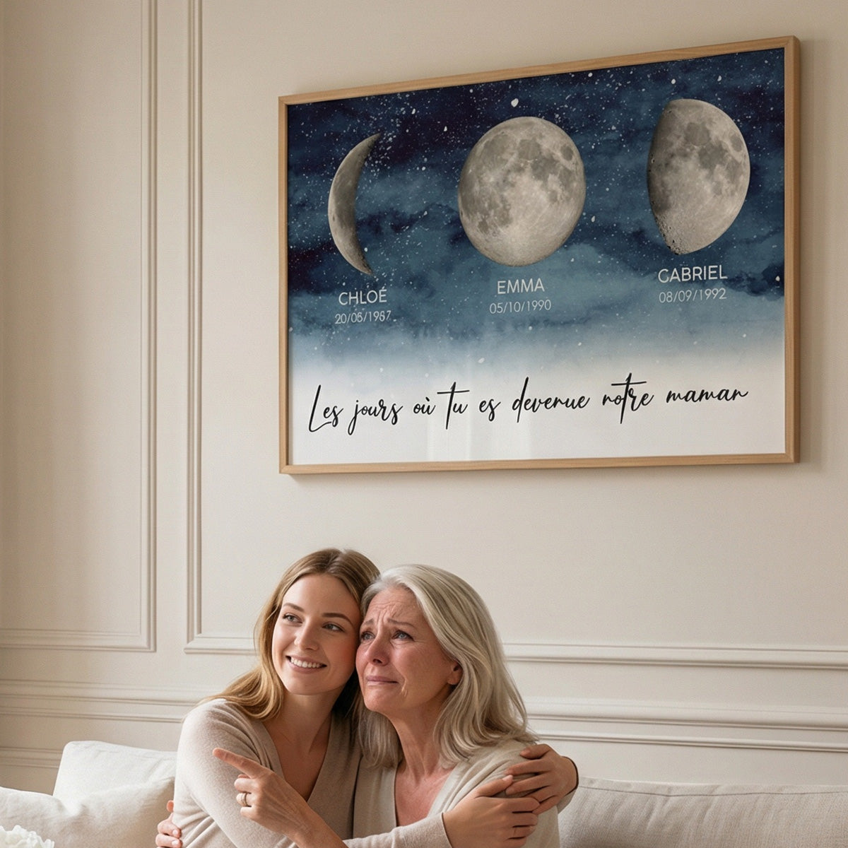 Nuit étoilée Le jour où tu es devenue Maman, Mamie – Affiche personnalisée avec phases de lune de naissance – Cadeau de Fête des Mères pour Maman ou Mamie