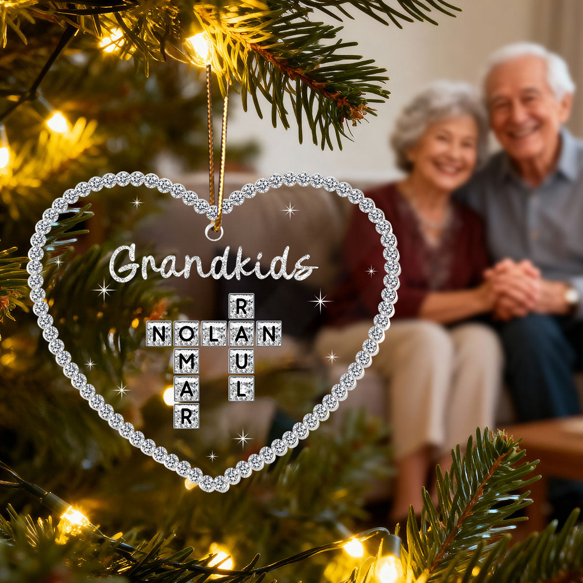 3D Shining Effect Grandkids Crossword Puzzle Art - Personalized Acrylic Ornament - Christmas Gift For Grandma, Grandkids