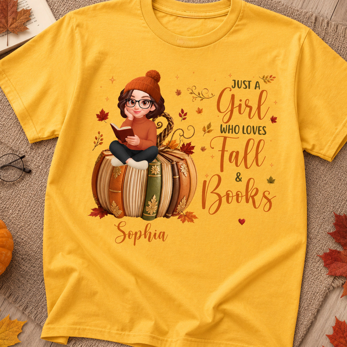 All Booked For Fall Girl Reading Book On Fall Book Pumpkin - Personalized Shirt - Fall Season Gift For Book Lover