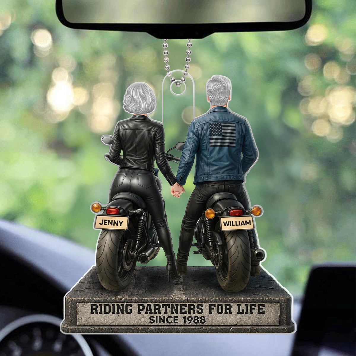 Biker Couple Riding Partners for Life - Personalized Acrylic Car Hanger - Sentimental Gift for her, for him