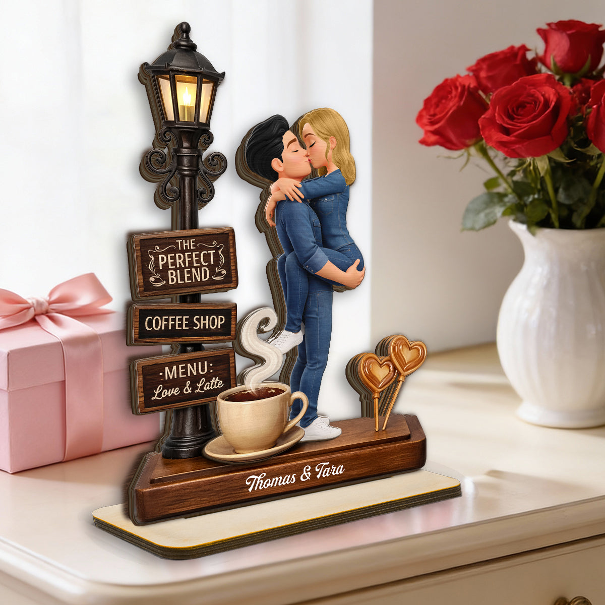 The Perfect Blend Love & Latte - Personalized 2-Layered Wooden Plaque - Anniversary, Valentine's Day Gift, Gift For Him, Gift For Her
