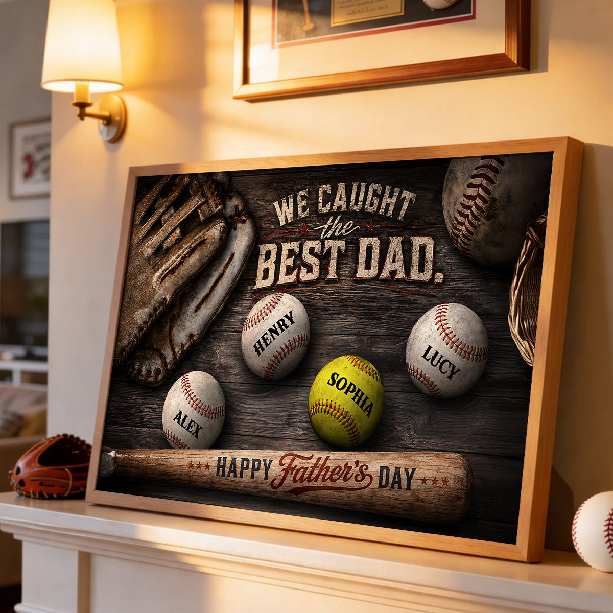 We Caught the Best Baseball Dad Ever - Personalized Poster - Father's Day Gift for Dad, Husband