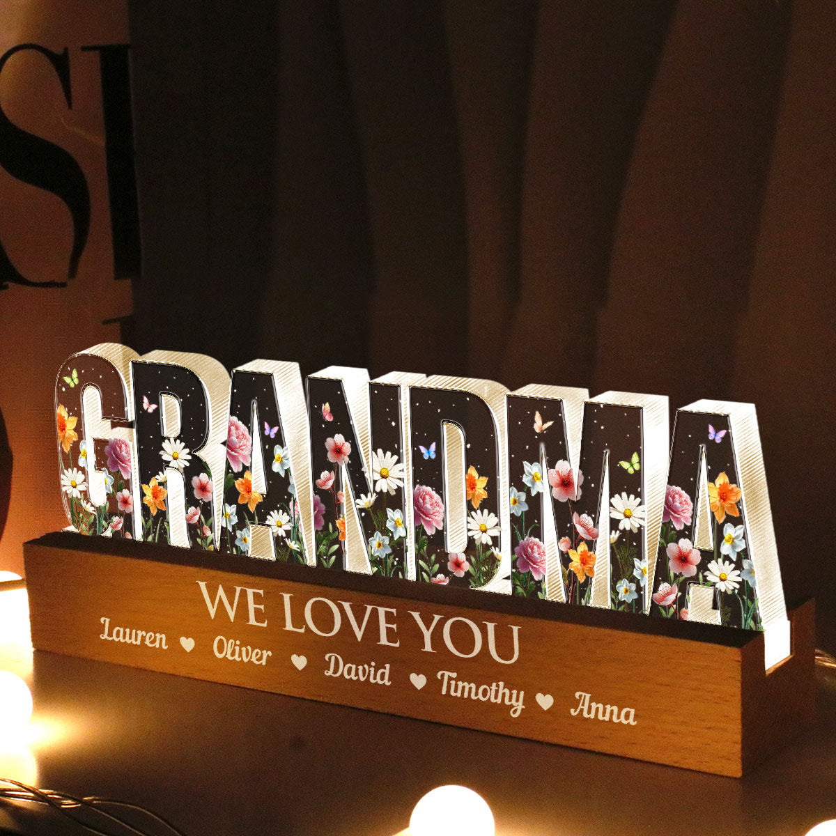 Custom Birth Month Flower Printed - Personalized Acrylic Block LED Night Light - Sentimental Mother's Day Gift for Mom, Grandma