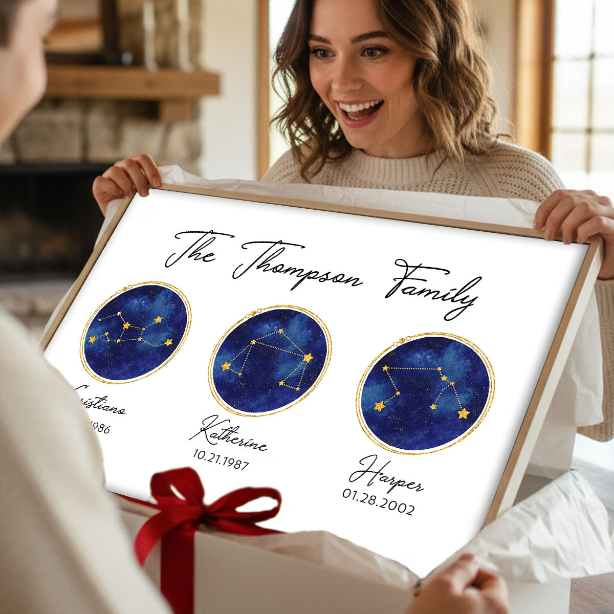Watercolor Family Zodiac Constellation Astrology Star Sign Art - Personalized Poster - Gift For Mom, Dad