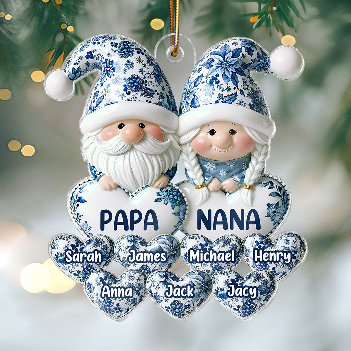 3D Effect Timeless Vintage Toile De Jouy Gnome Grandparents - Personalized Acrylic Ornament - Gift For Grandparents