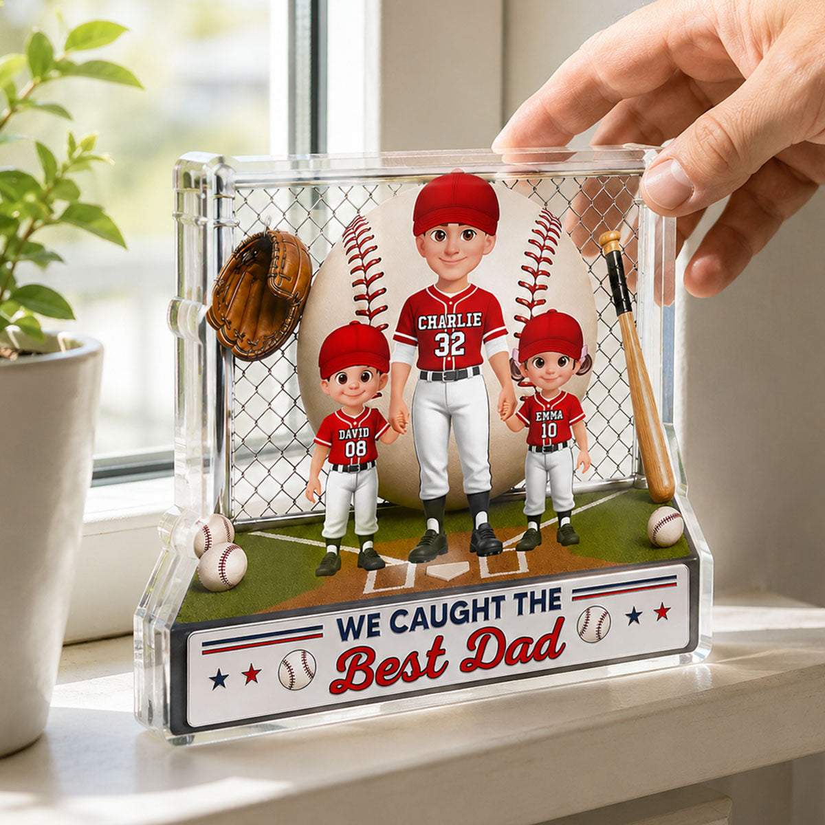 Baseball Dad And Kids We Caught The Best Dad - Personalized Acrylic Block Plaque -  Gift For Dad, Husband