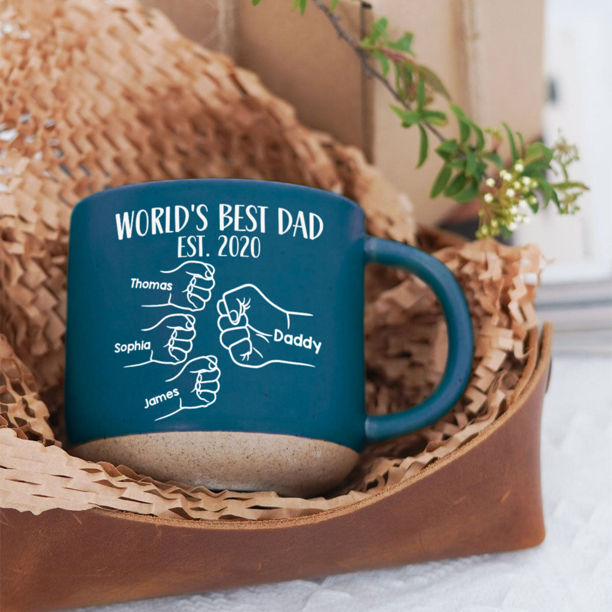 World's Best Dad Fist Bump - Personalized Pottery Mug - Gift For Dad