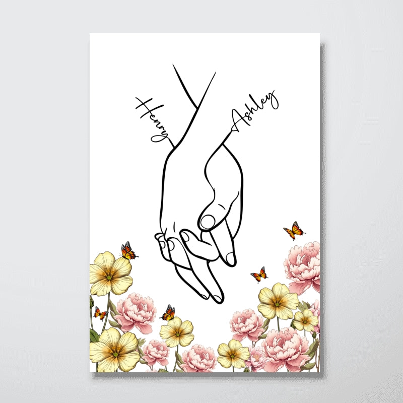 I Love You Couple Hand Print Birth Flower - Personalized Poster - Sentimental Gift for him, for her