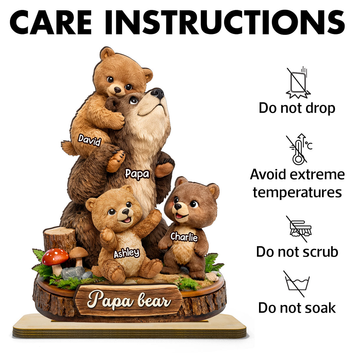 Papa Bear Grandpa Bear - Personalized 2-Layered Wooden Plaque - Heartfelt Gift for Dad, Grandpa