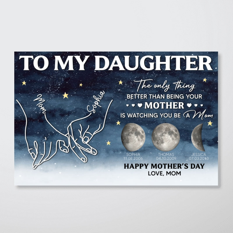 To My Daughter Mom And Daughter Custom Birthdate Moon Phase - Personalized Poster - Mother's Day Gift For Daughter