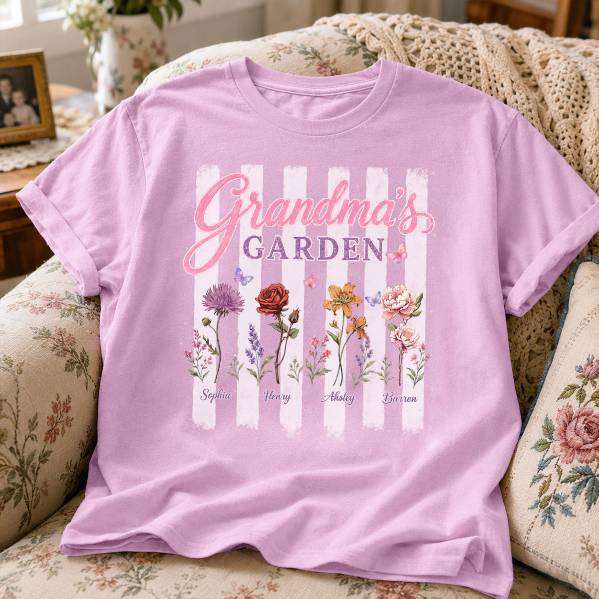 Grandma's Garden Preppy Stripe - Personalized Shirt - Trendy Summer Tee for Grandma