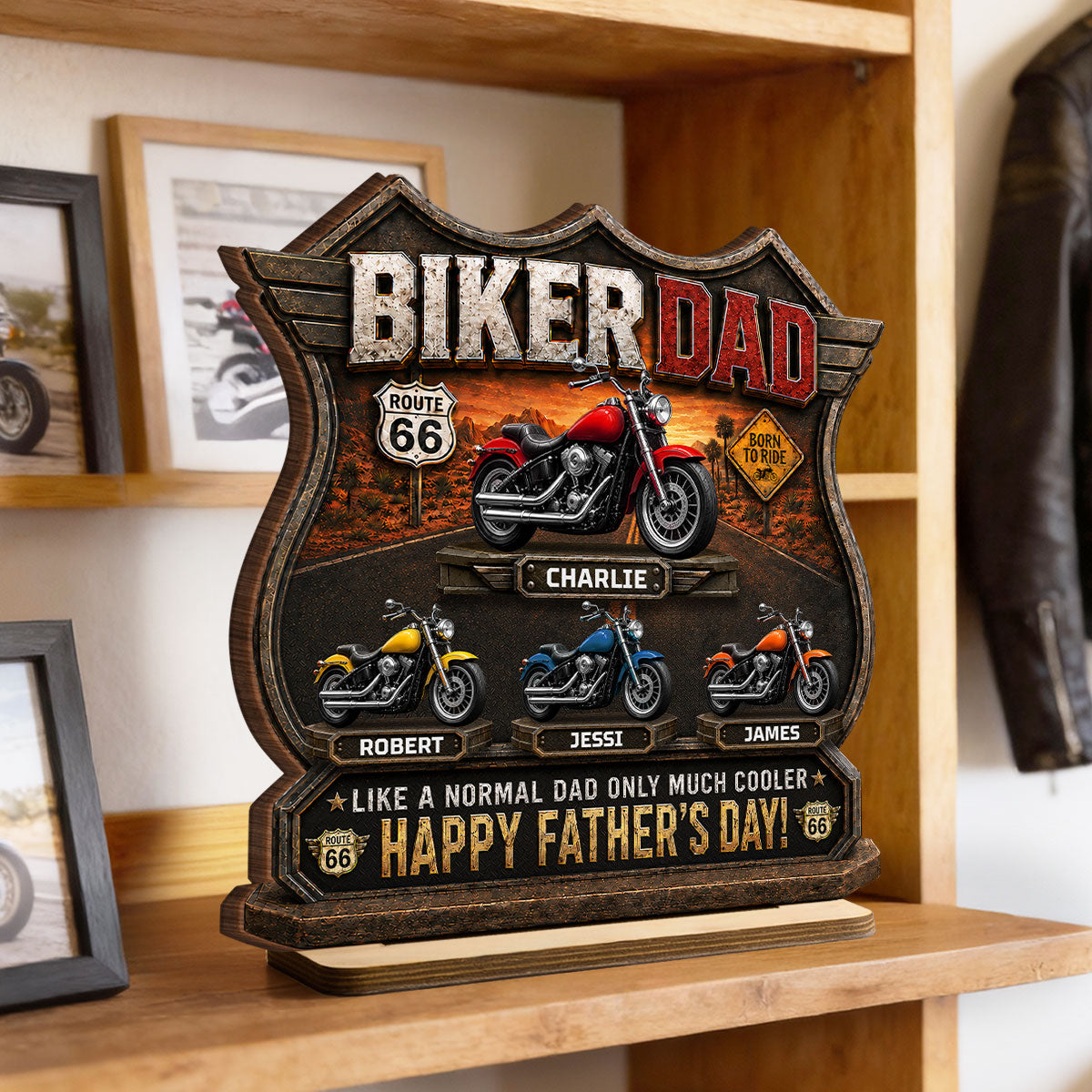 Biker Dad Cooler Dad - Personalized 2-Layered Wooden Plaque -  Gift For Dad, Husband, Grandpa, Bikers