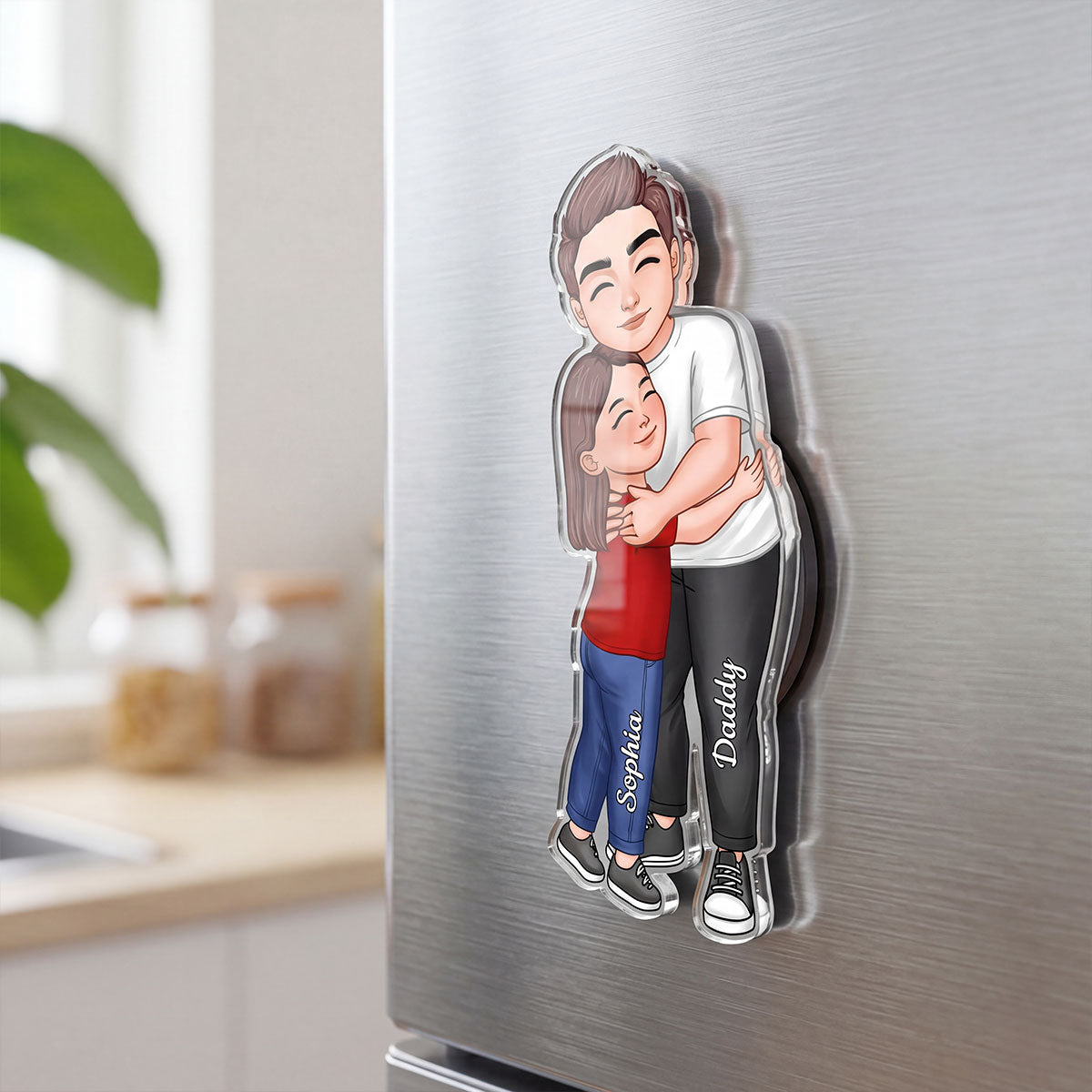 Dad Grandpa Embracing Kid - Personalized Acrylic Fridge Magnet - Heartfelt Father's Day Gift For Dad, Grandpa