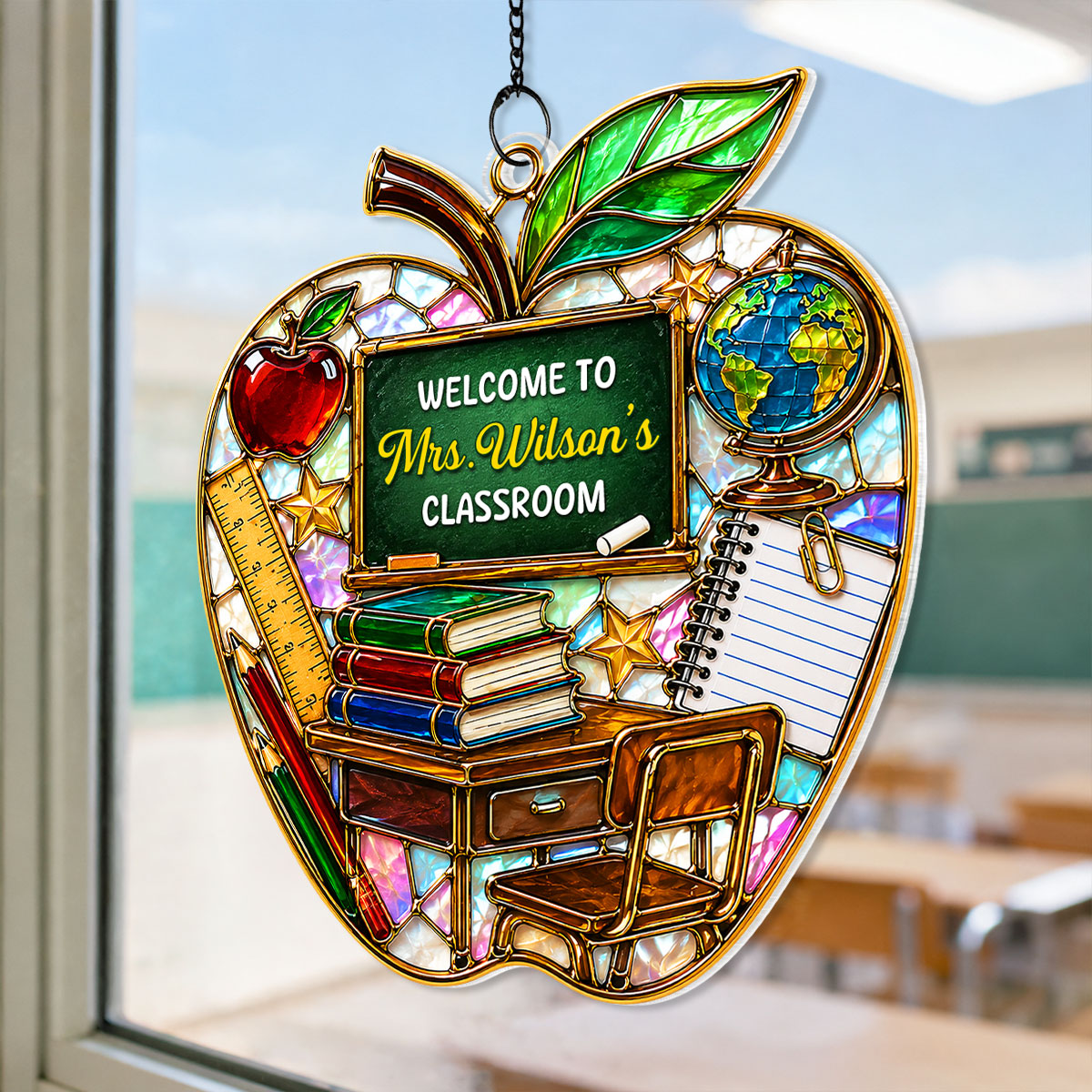 Teacher Apple Welcome to Classroom - Personalized Acrylic Suncatcher - Back to School Gift for Teacher, Classroom Decor