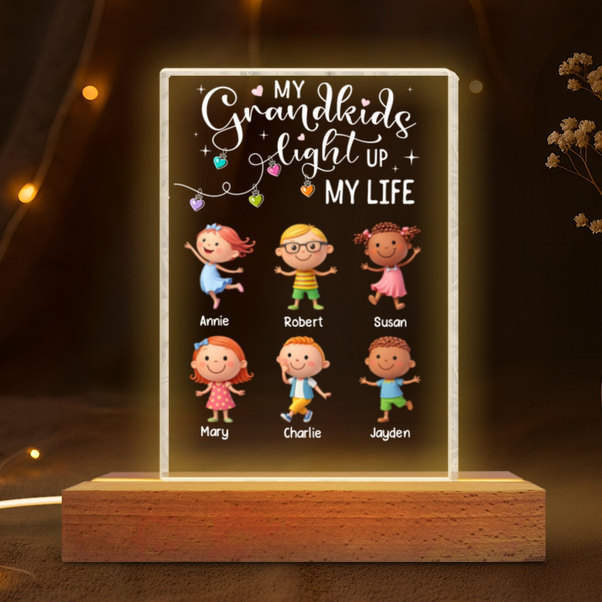 My Grandkids Light Up My Life - Personalized Acrylic Block LED Night Light - Heartfelt Gift for Grandma