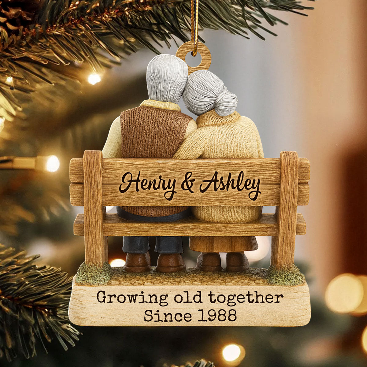 Couple Growing Old Together - Personalized Wooden Ornament - Anniversary Gift For Him, Gift For Parents, Grandparents Gift