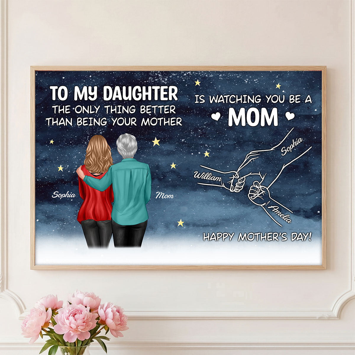 Starry Night From Mom To Daughter Watching You Be A Mom Hands Outline - Personalized Poster - Mother's Day Gift For Daughter