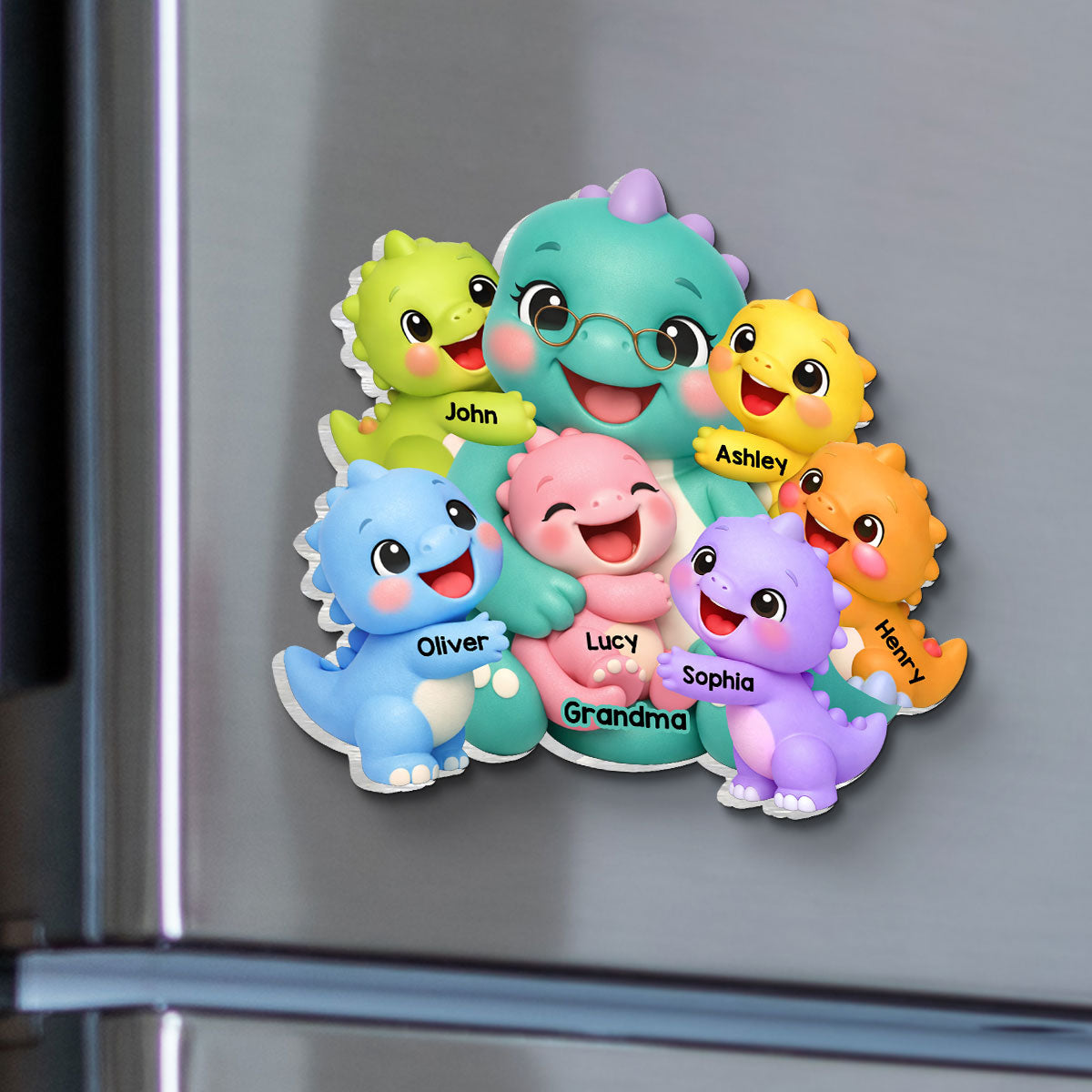 Colorful Cute Grandmasaurus Like Normal Grandma But More Awesome - Personalized Acrylic Fridge Magnet - Gift For Grandma