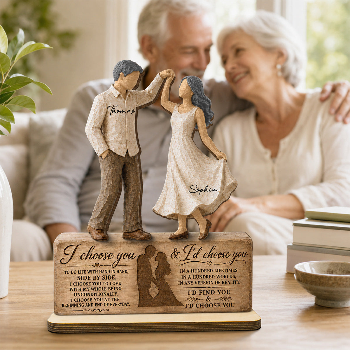 I Choose You Couple Dancing 2D Flat - Personalized 2-Layered Wooden Plaque - Anniversary Gift Keepsake For Couples