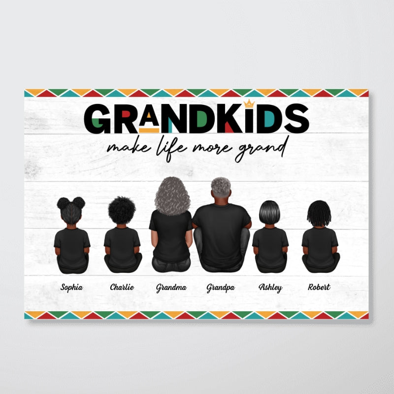 Tribal Pattern Grandkids Make Life Grand - Personalized Poster - Gift For National Grandparents Day