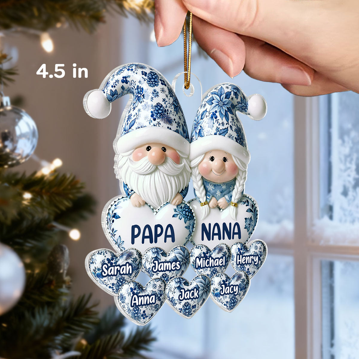 3D Effect Timeless Vintage Toile De Jouy Gnome Grandparents - Personalized Acrylic Ornament - Gift For Grandparents