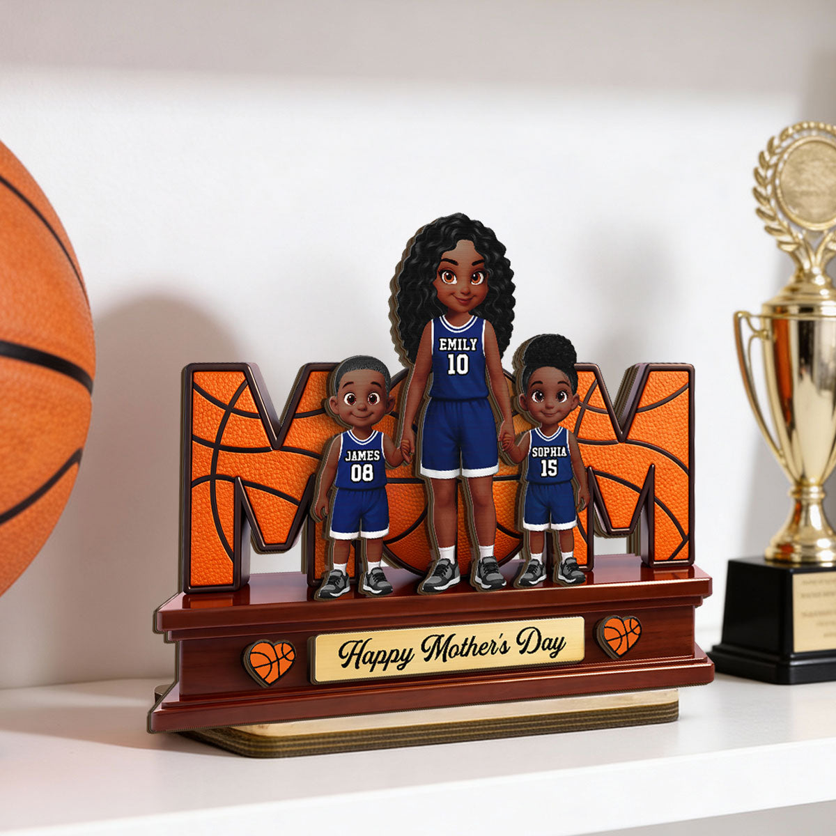 Basketball Best Mom Ever - Personalized 2-Layered Wooden Plaque - Mother's Day Gift For Mom, Wife
