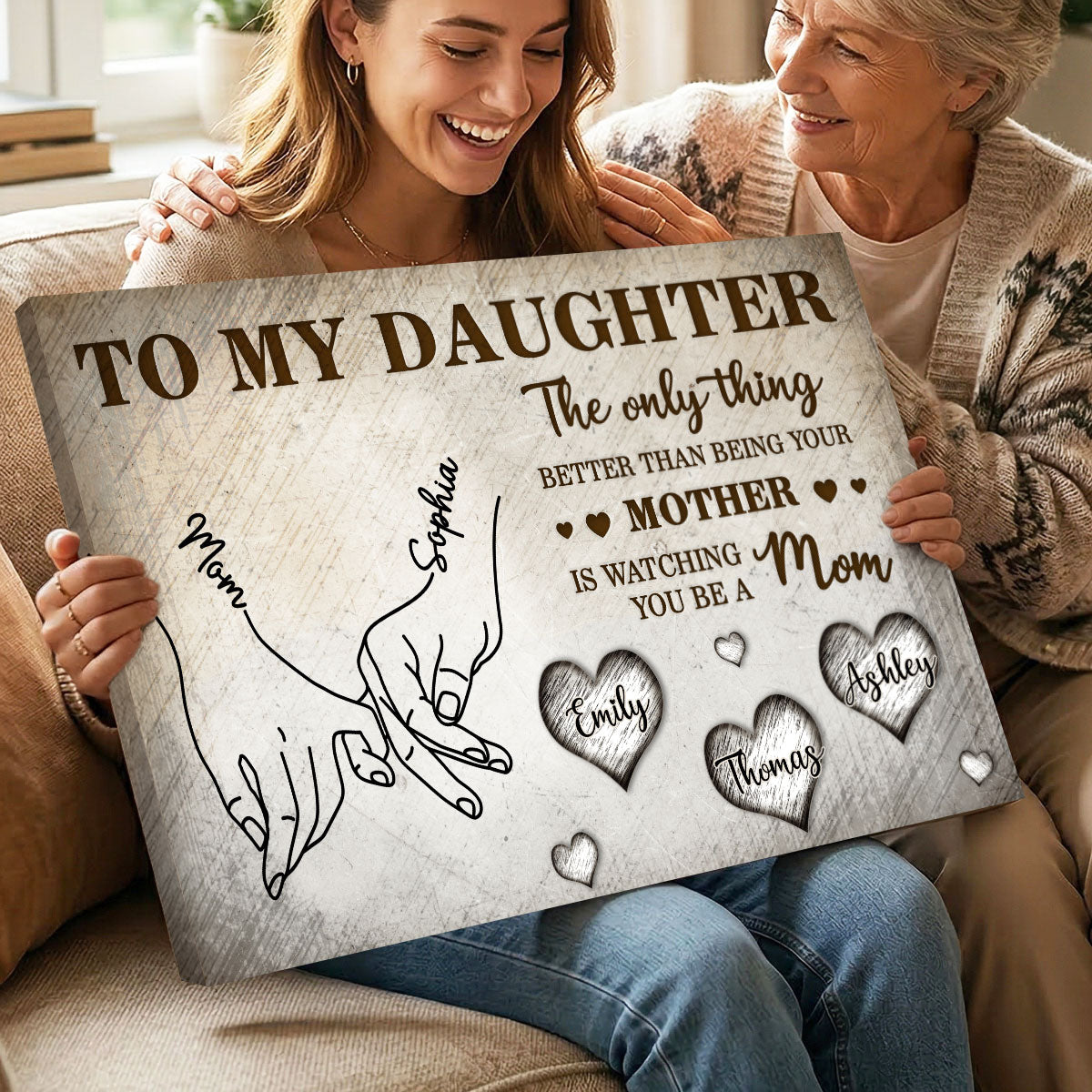 To My Daughter Mom And Daughter Holding Hands Custom Kids Names - Personalized Wall Art, Poster, Canvas - Mother's Day Gift For Daughter