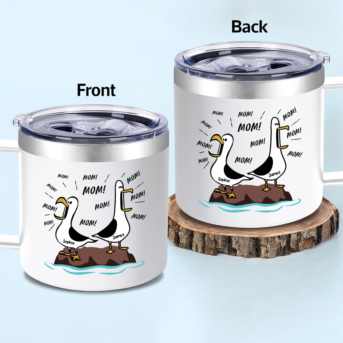 Seagull Mom Mom Mom Custom Name - Personalized Stainless Steel Tumbler With Handle - Funny Mother's Day Gift For Mom